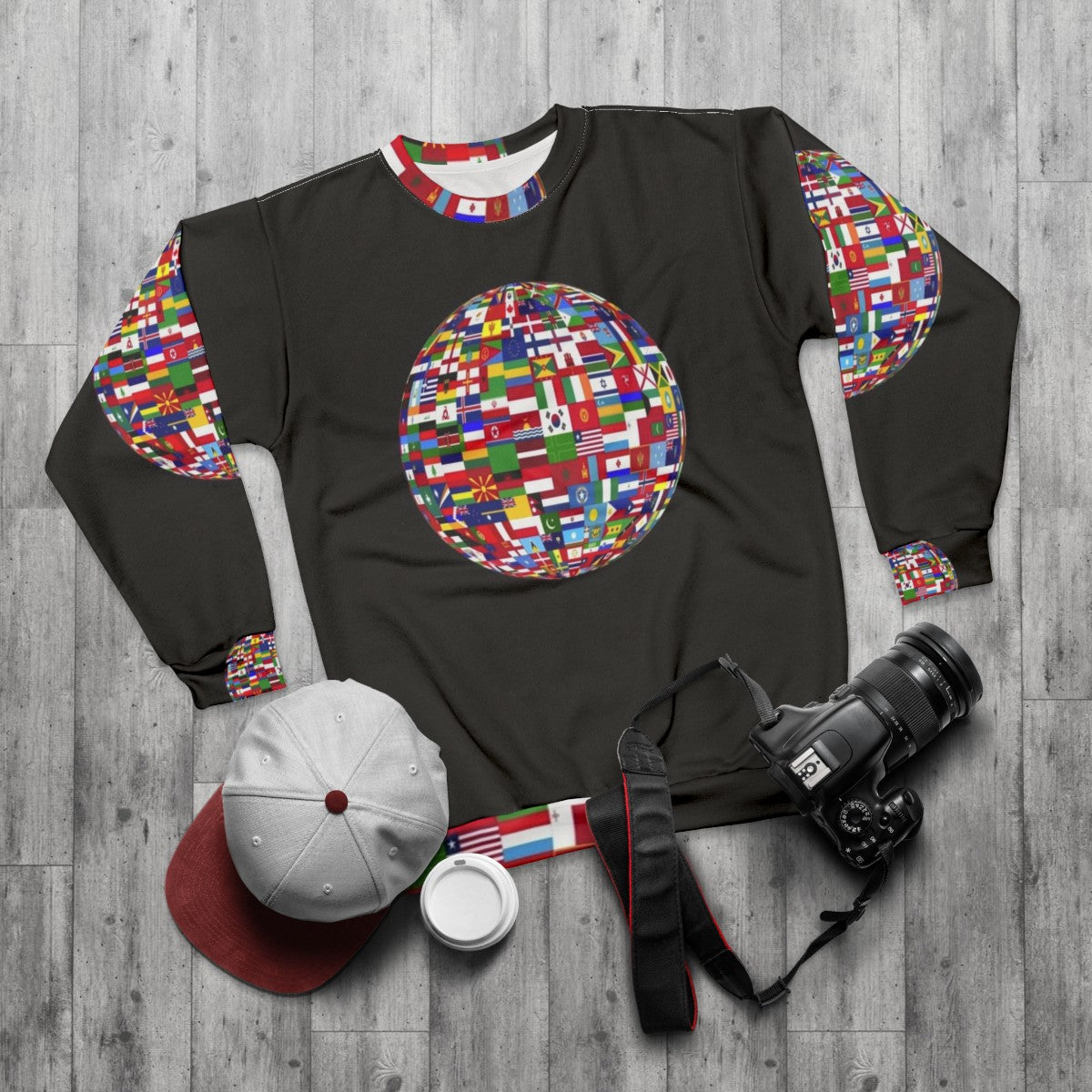 One Globe Sweatshirt - Celebrate our shared humanity and environmental responsibility - flat lay