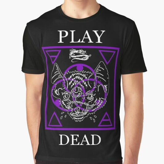 "Play Dead" graphic t-shirt featuring a vampire bat design