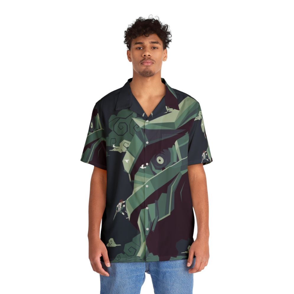 Colossal Spirit minimalist Hawaiian shirt featuring Shadow of the Colossus design - People Front