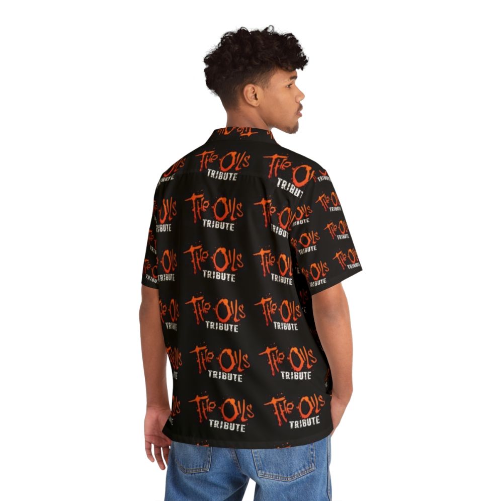 Orange Hawaiian shirt with The Oils Tribute logo - People Back