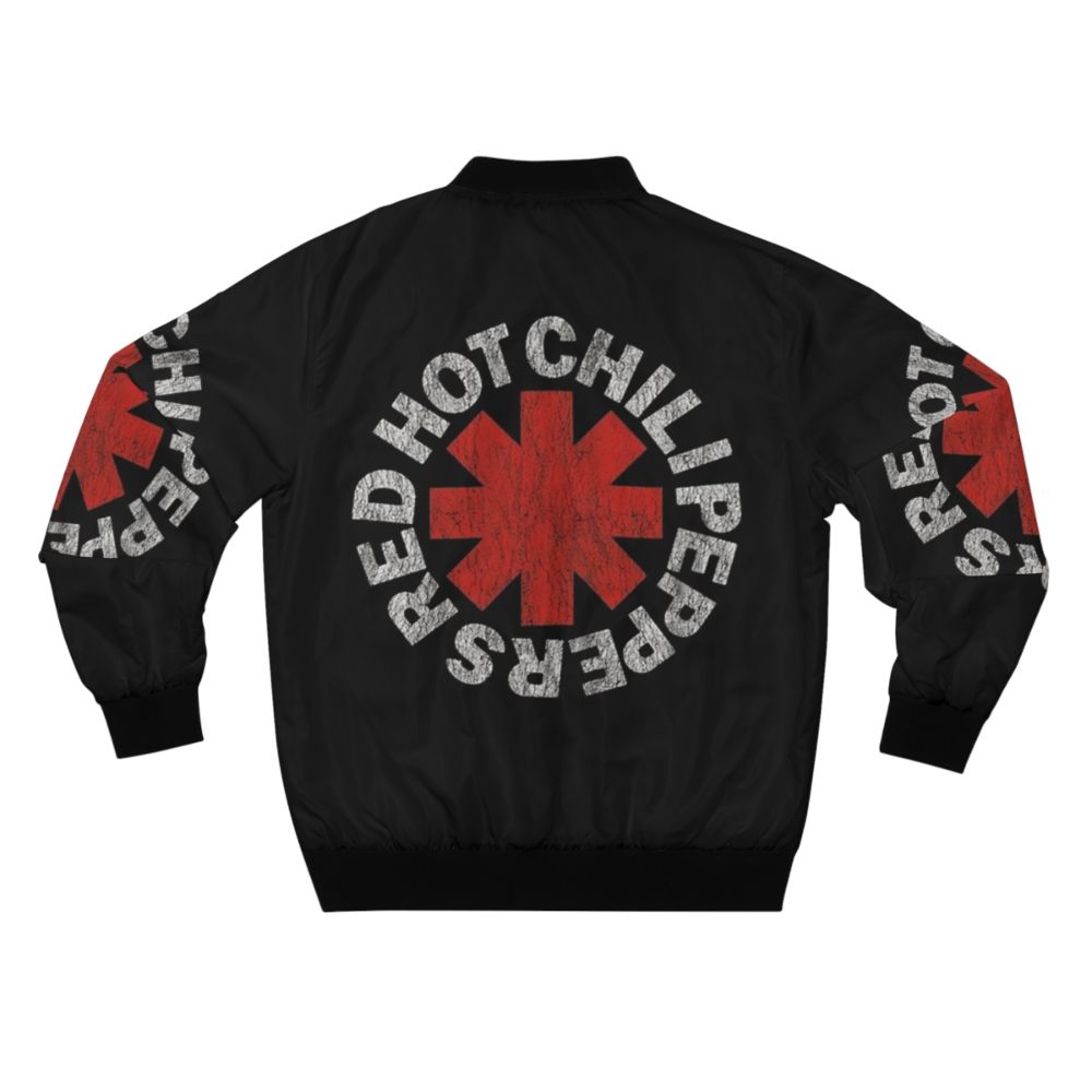 Vintage black bomber jacket with red hot chili peppers and musician inspired graphics - Back