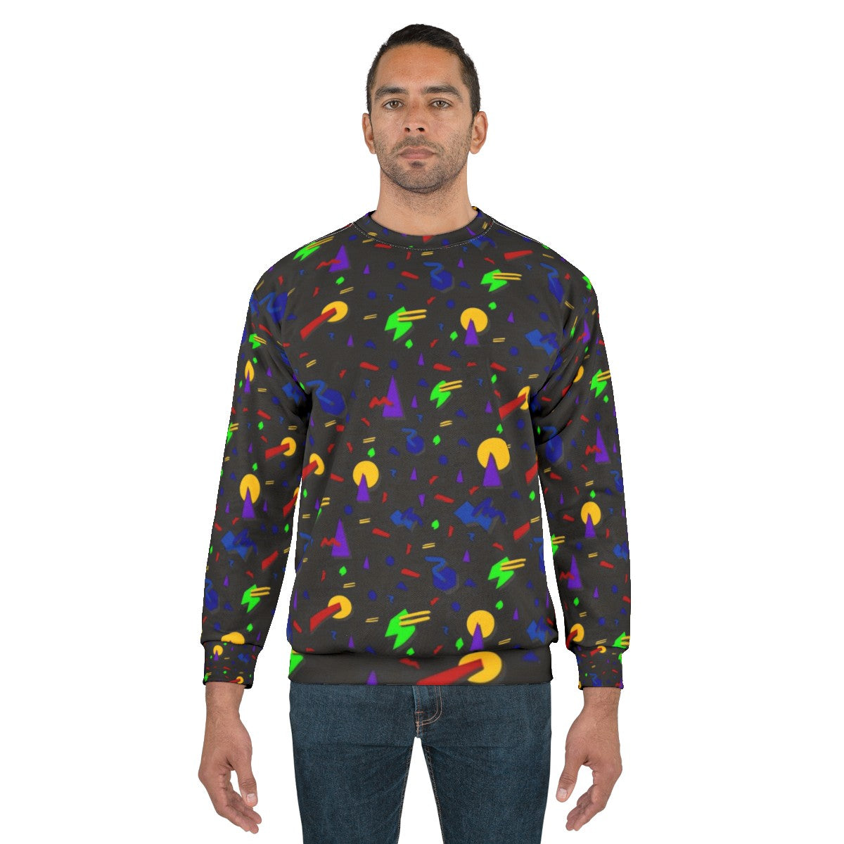 Neon 90s retro sweatshirt with glow-in-the-dark patterns - men