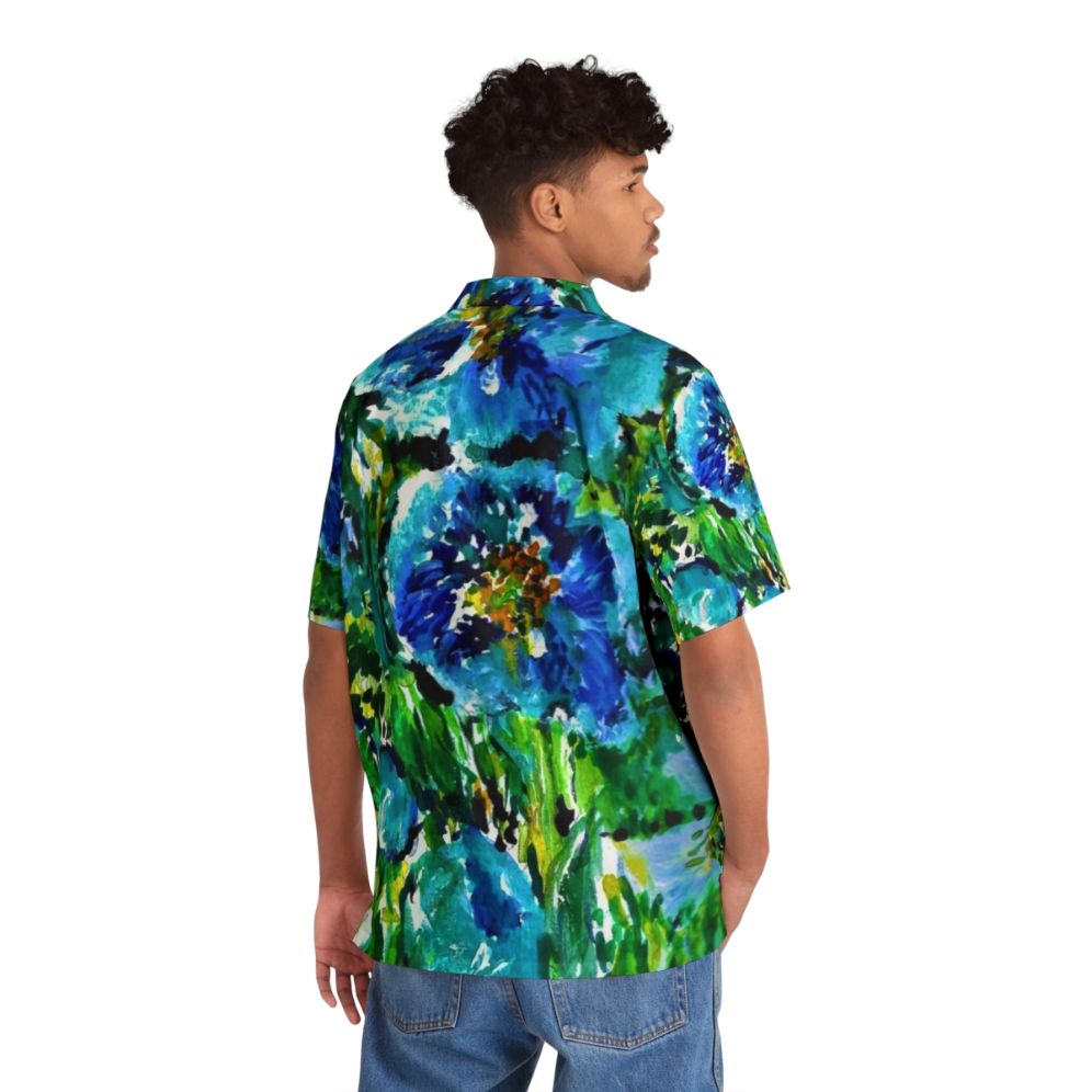 Blue poppies Hawaiian shirt with tropical floral print - People Back