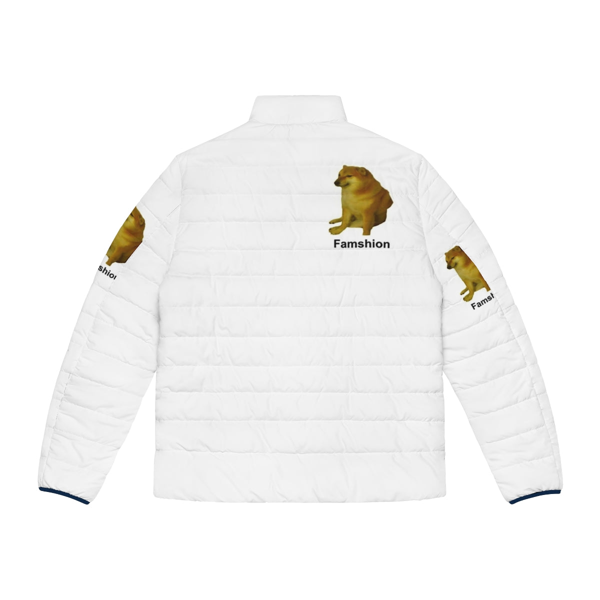 Cheems Puffer Jacket featuring a cute Shiba Inu dog meme - Back