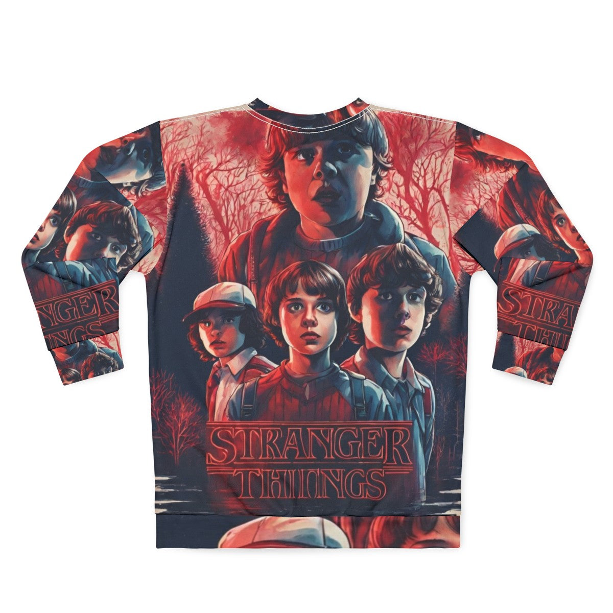 Stranger Things Sweatshirt with Characters and Upside Down Imagery - Back