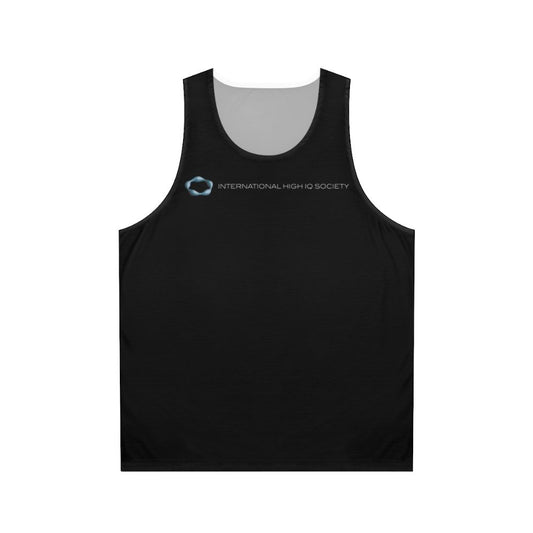 Unisex blue tank top with high IQ society logo