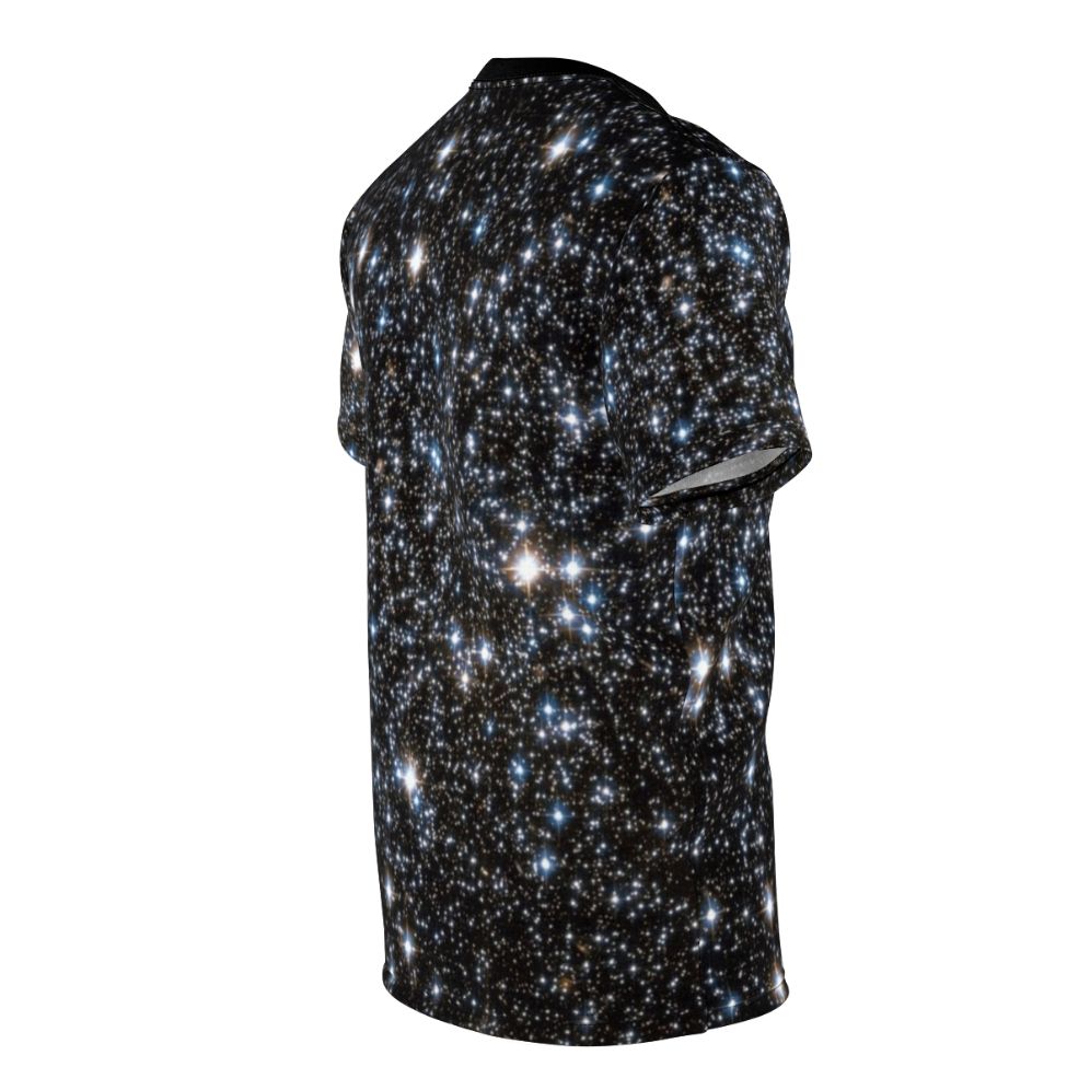 Glitter galaxy space and astronomy themed t-shirt design featuring stars, nebulae, and constellations. - men right