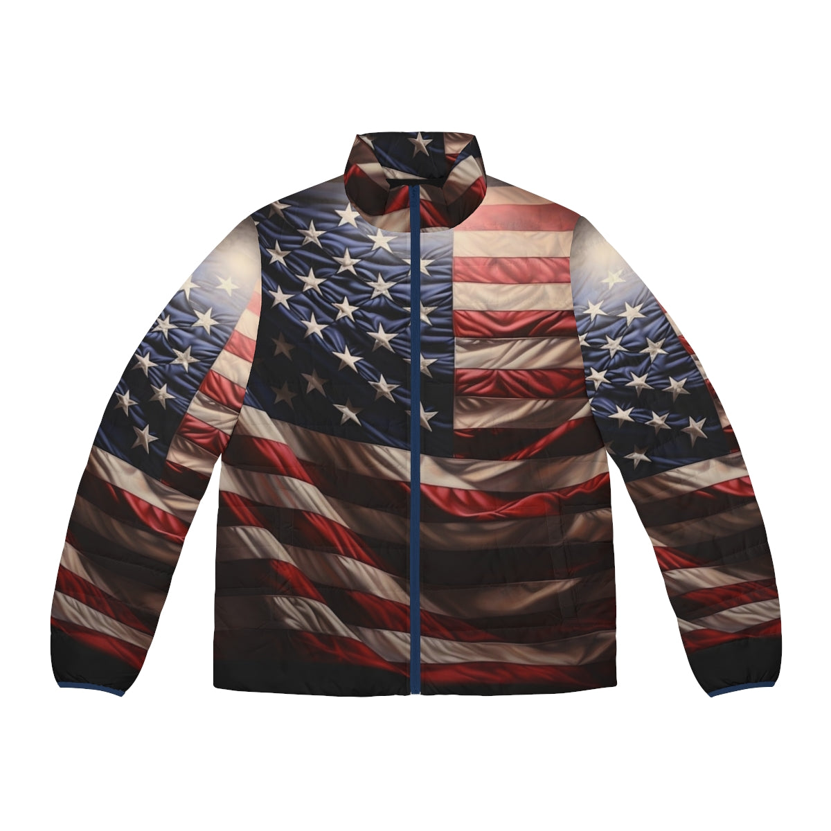 Patriotic American flag digital print puffer jacket