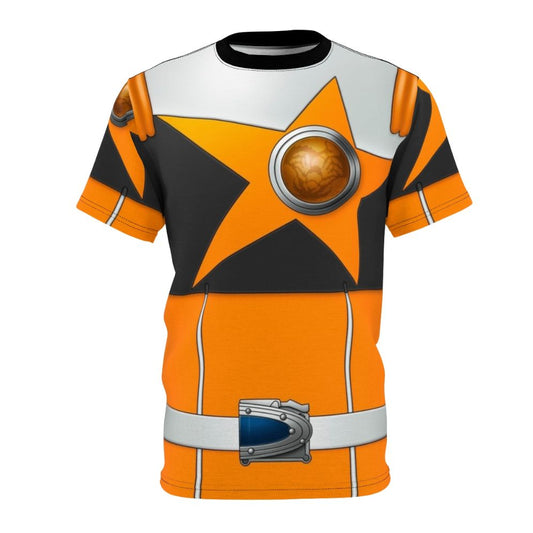 Stylized orange scorpion and galaxy design t-shirt inspired by the Japanese superhero TV series Kyuranger