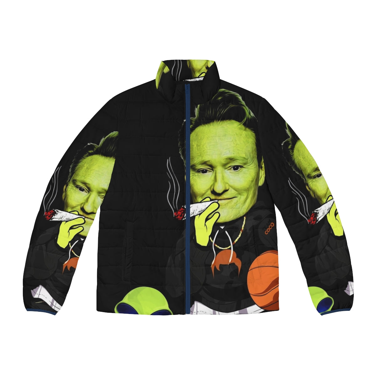 Team Coco Out of Space Puffer Jacket featuring an alien and space-themed design