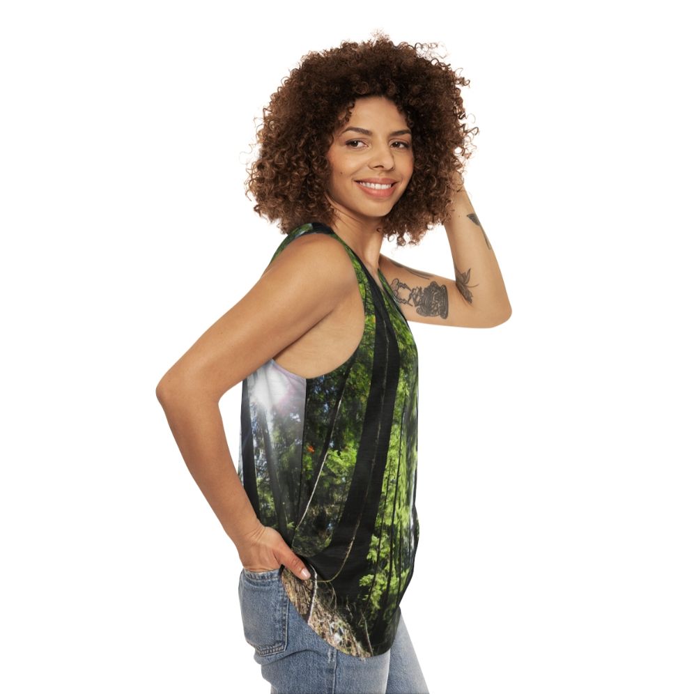 Sunlit fir tree unisex tank top - women side