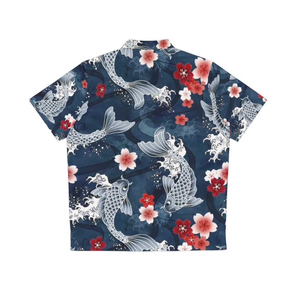 Koi and sakura blossom Hawaiian shirt in a watercolor design - Back