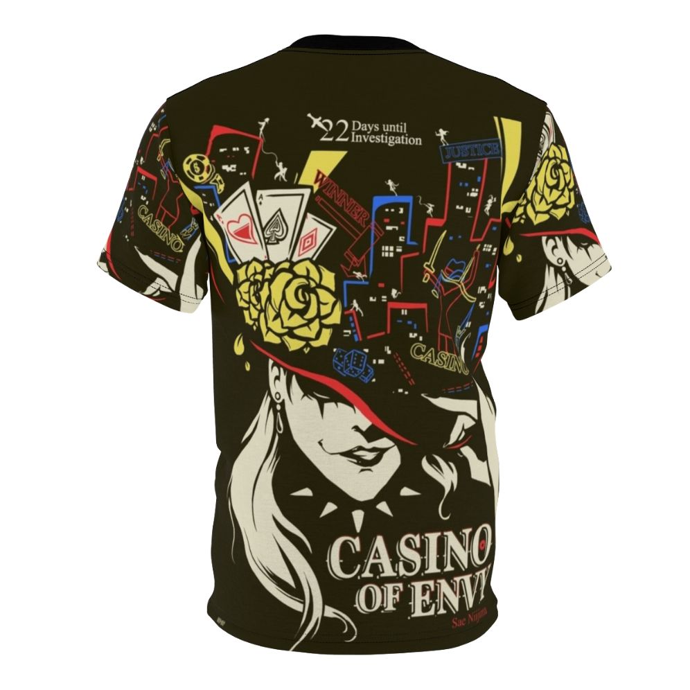 A high-quality T-shirt design featuring the "Casino of Envy" motif from the Persona video game series. - Back