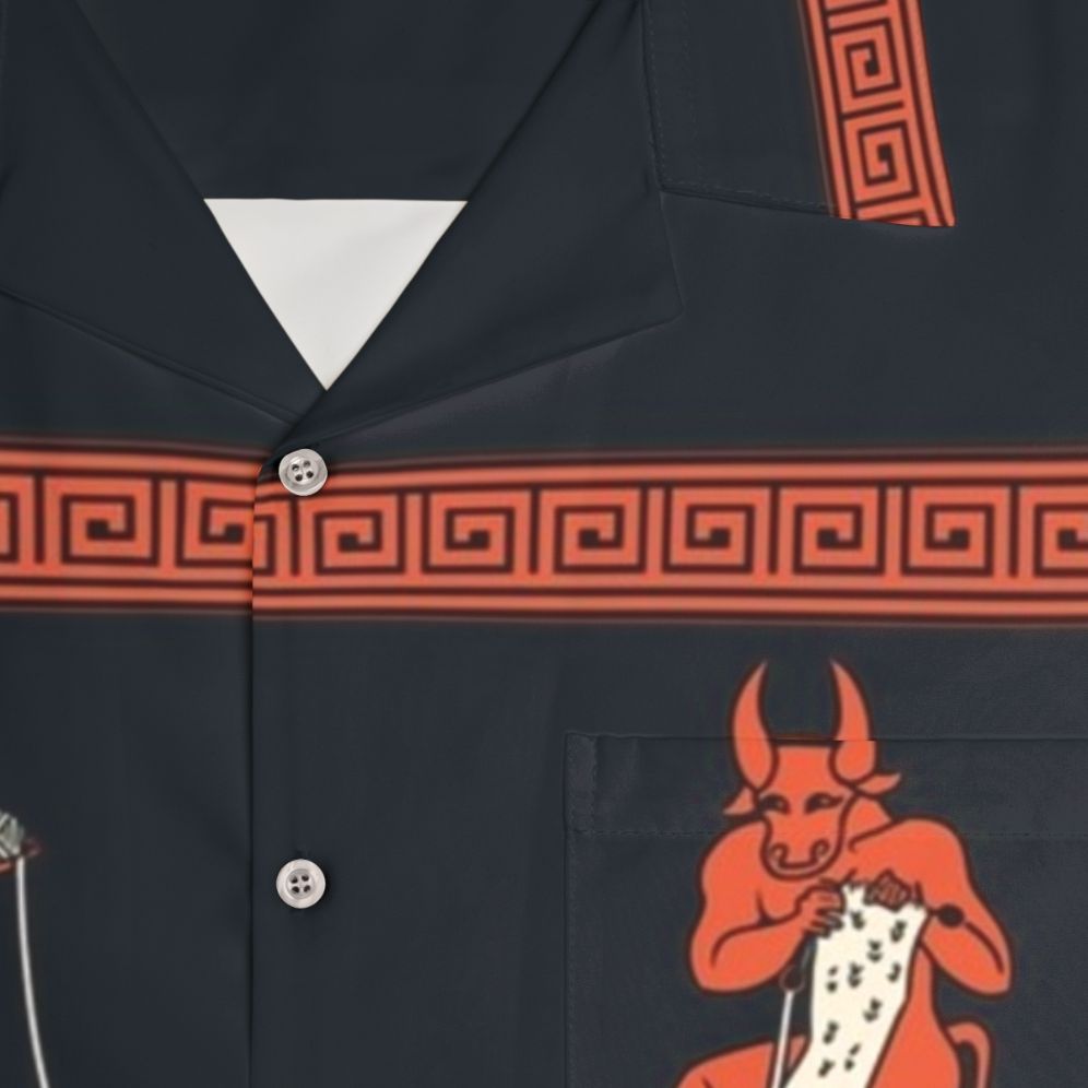 Crafty Minotaur Hawaiian Shirt - Knitted clothing with Greek mythology inspired monster design - Detail