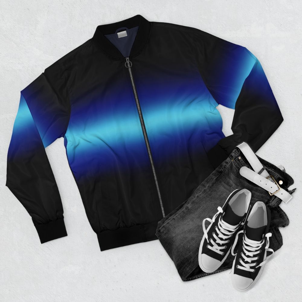 Son of Poseidon Percy Jackson Bomber Jacket with Blue Gradient Design - Flat lay