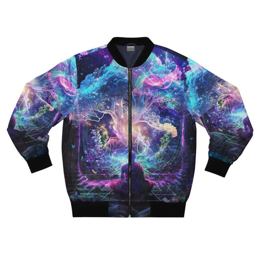 Midnight Garden Bomber Jacket featuring visionary, cosmic, and spiritual artwork