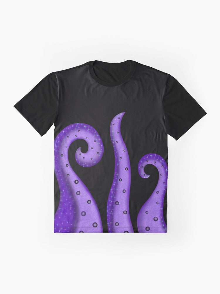 Ursula the Galaxy Sea Witch graphic t-shirt featuring a pastel goth, creepy-cute design with space, galaxy, stars, and tentacles - Flat lay