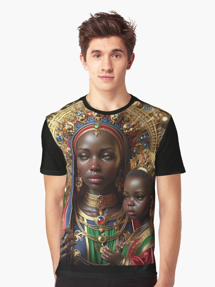 Saint Barbara Africana Graphic T-Shirt featuring voodoo and hoodoo inspired imagery - Men