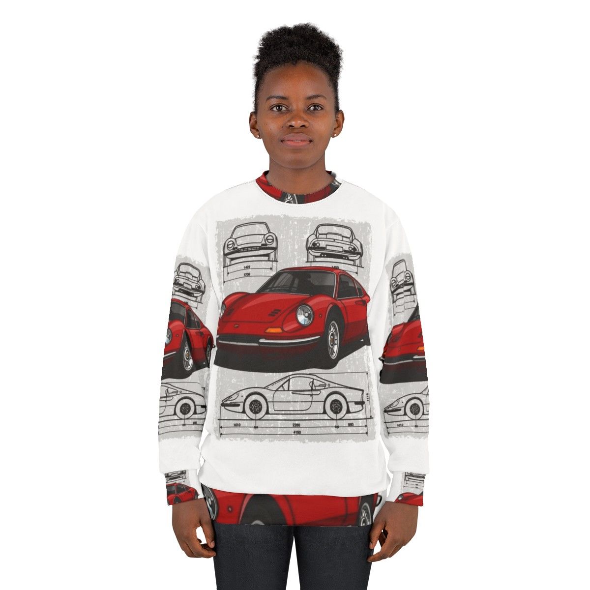 Sweatshirt featuring a drawing of the iconic Ferrari Dino sports car - women