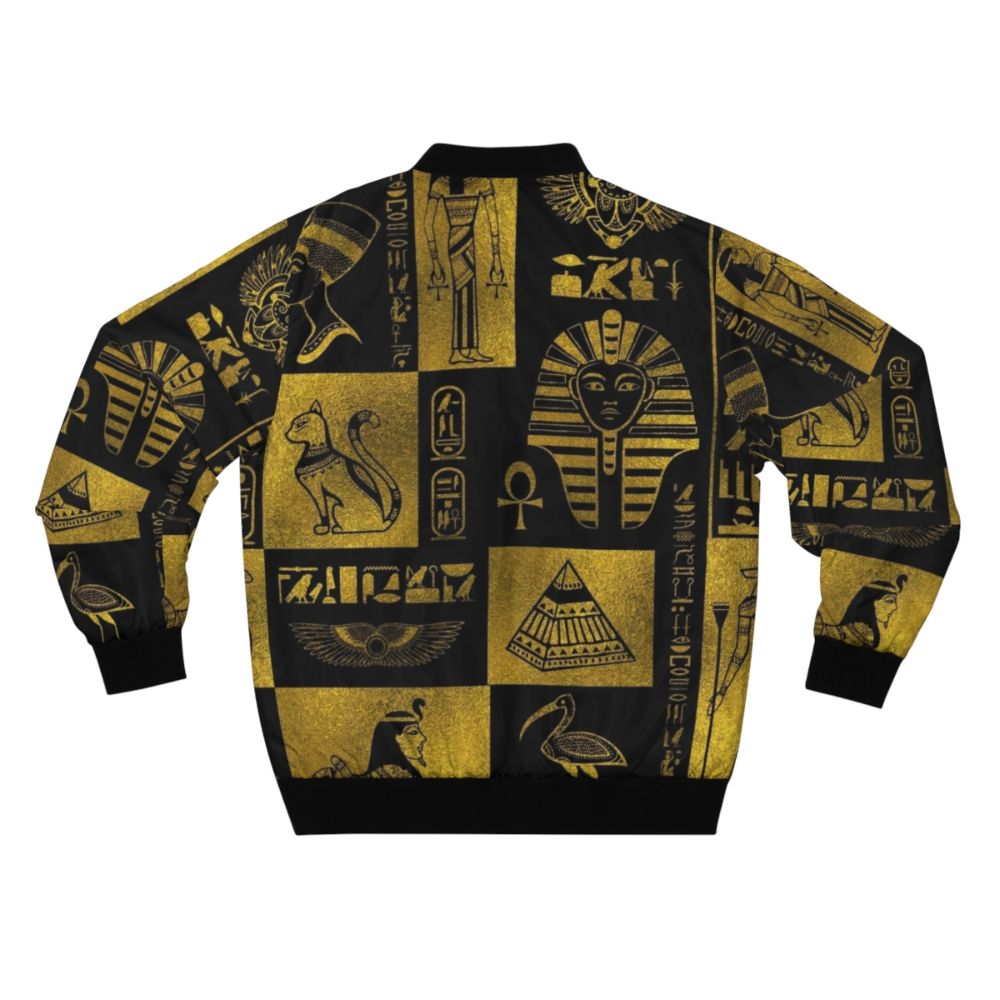 Ancient Egyptian Gold Hieroglyphic Bomber Jacket with Symbolic Designs - Back