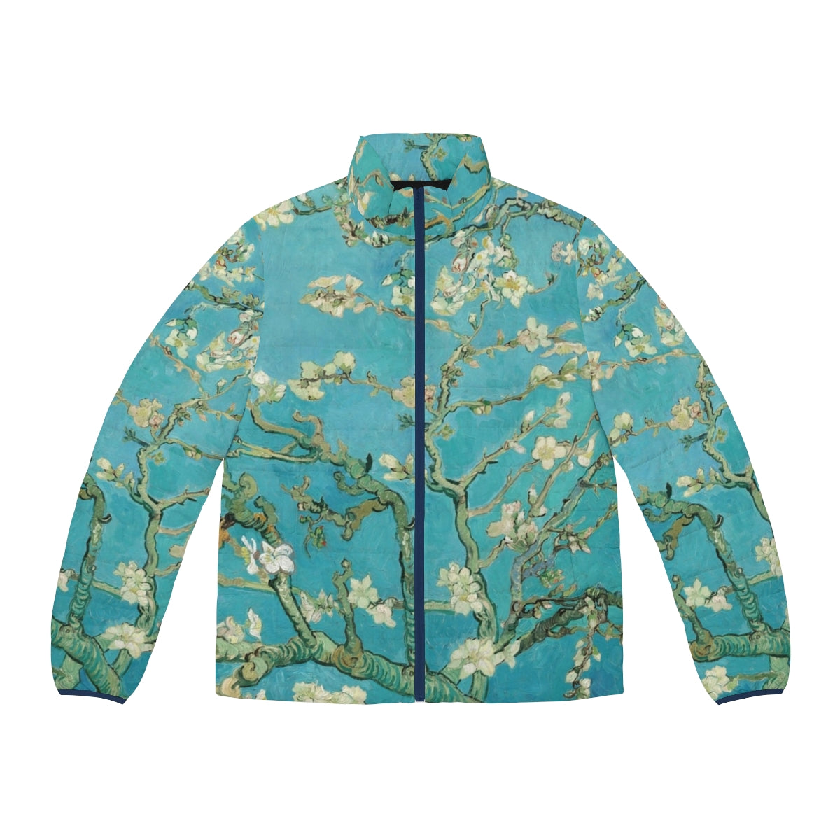 Almond blossom puffer jacket featuring Vincent Van Gogh's impressionist art