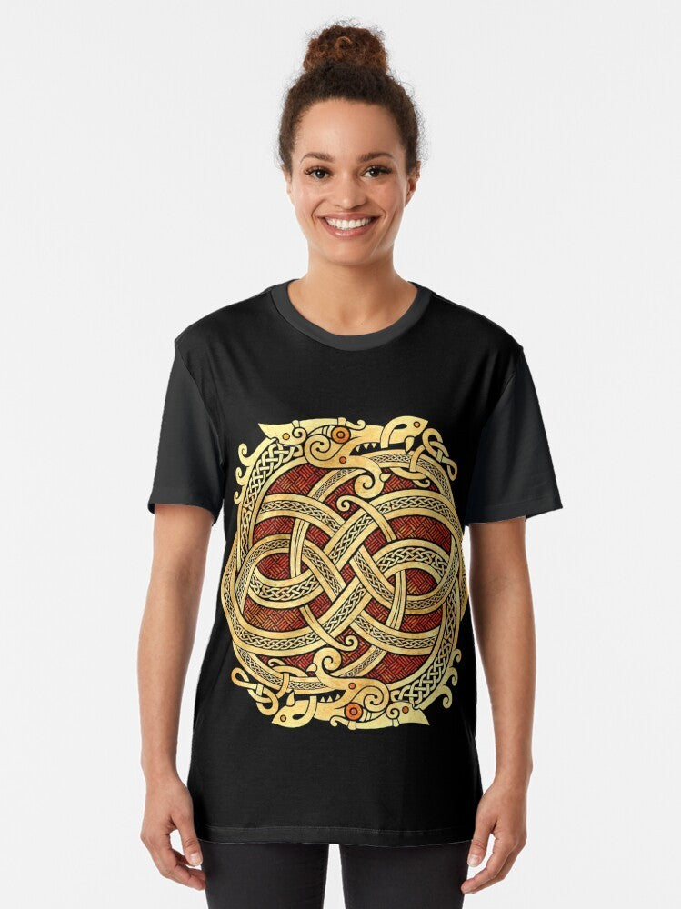 A Celtic dragon design featuring intricate Celtic knot patterns and mythical dragon imagery. - Women