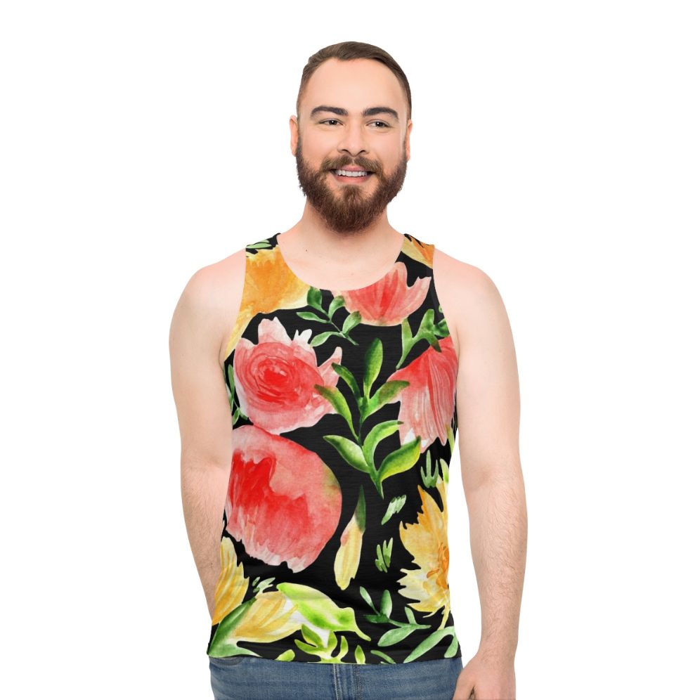 Watercolor floral art tank top - men