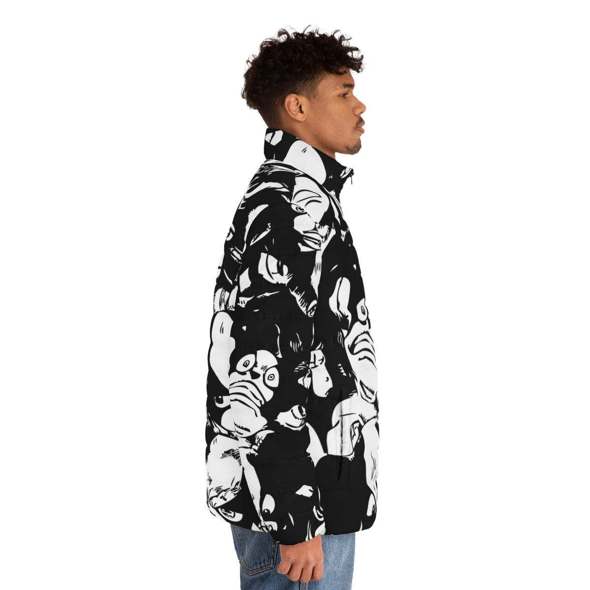 Iggy puffer jacket with JoJo's Bizarre Adventure anime design - men side right