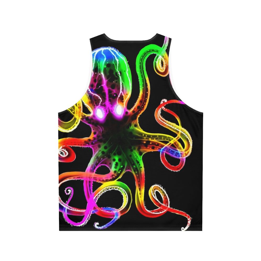 Unisex tank top with a glowing rainbow octopus design - Back