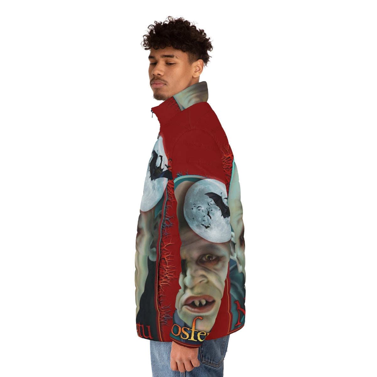 Nosferatu Puffer Jacket featuring classic horror imagery - men side left