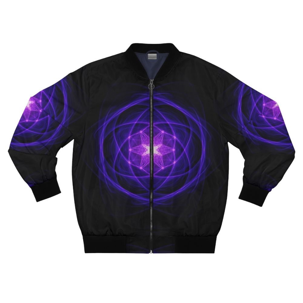 Indigo bomber jacket with energetic geometry, sacred geometry, and spiritual designs