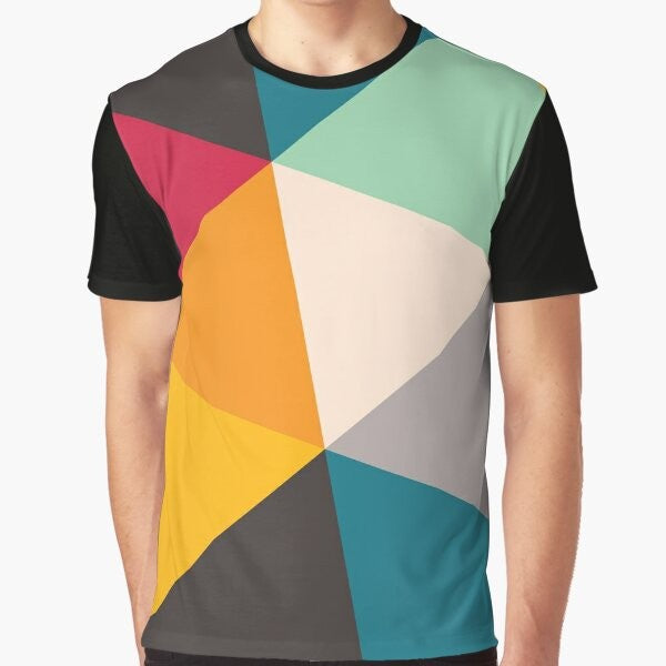 Colourful geometric triangles graphic t-shirt with abstract triangle patterns