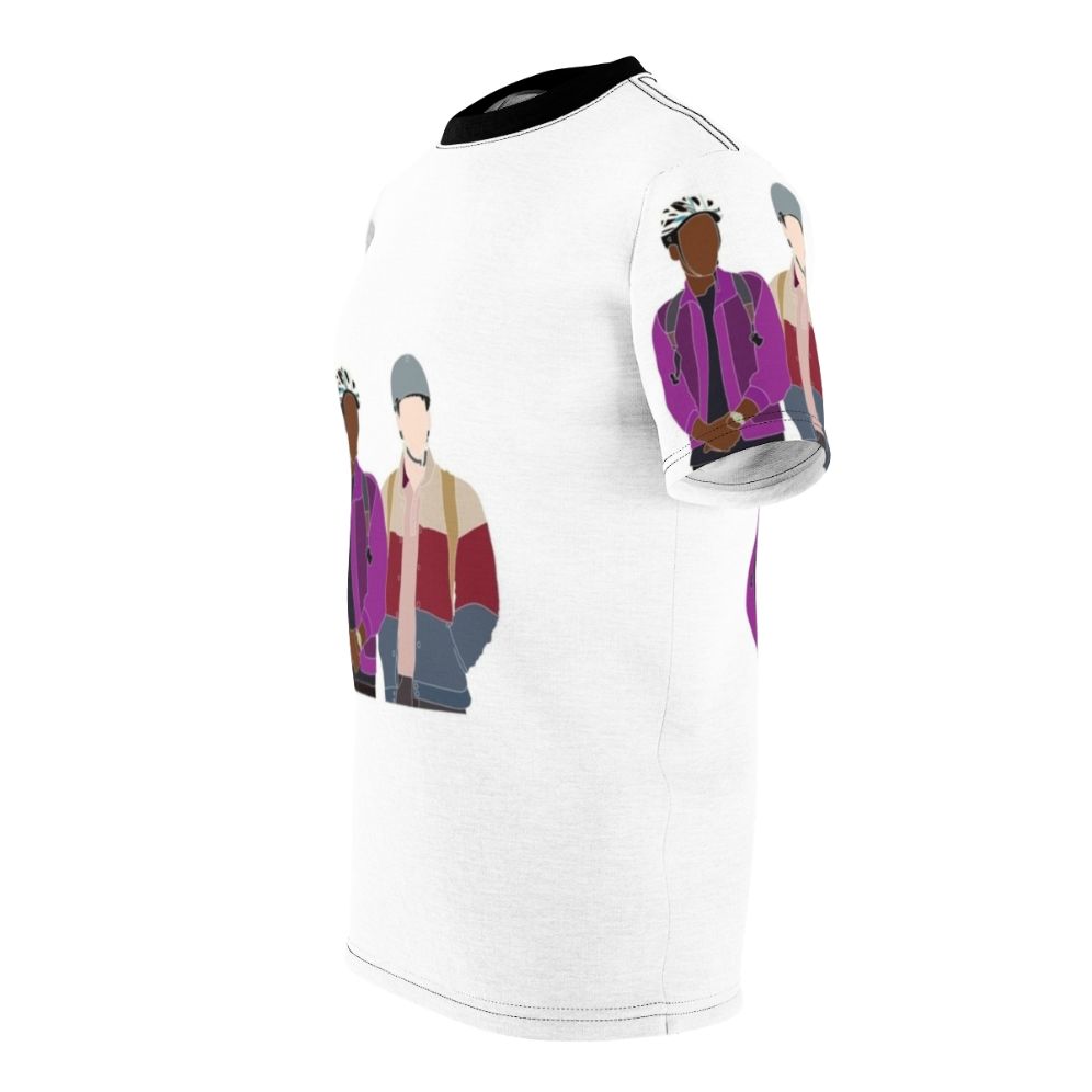 A stylish t-shirt featuring the characters Otis and Maeve from the popular Netflix series Sex Education. - men left