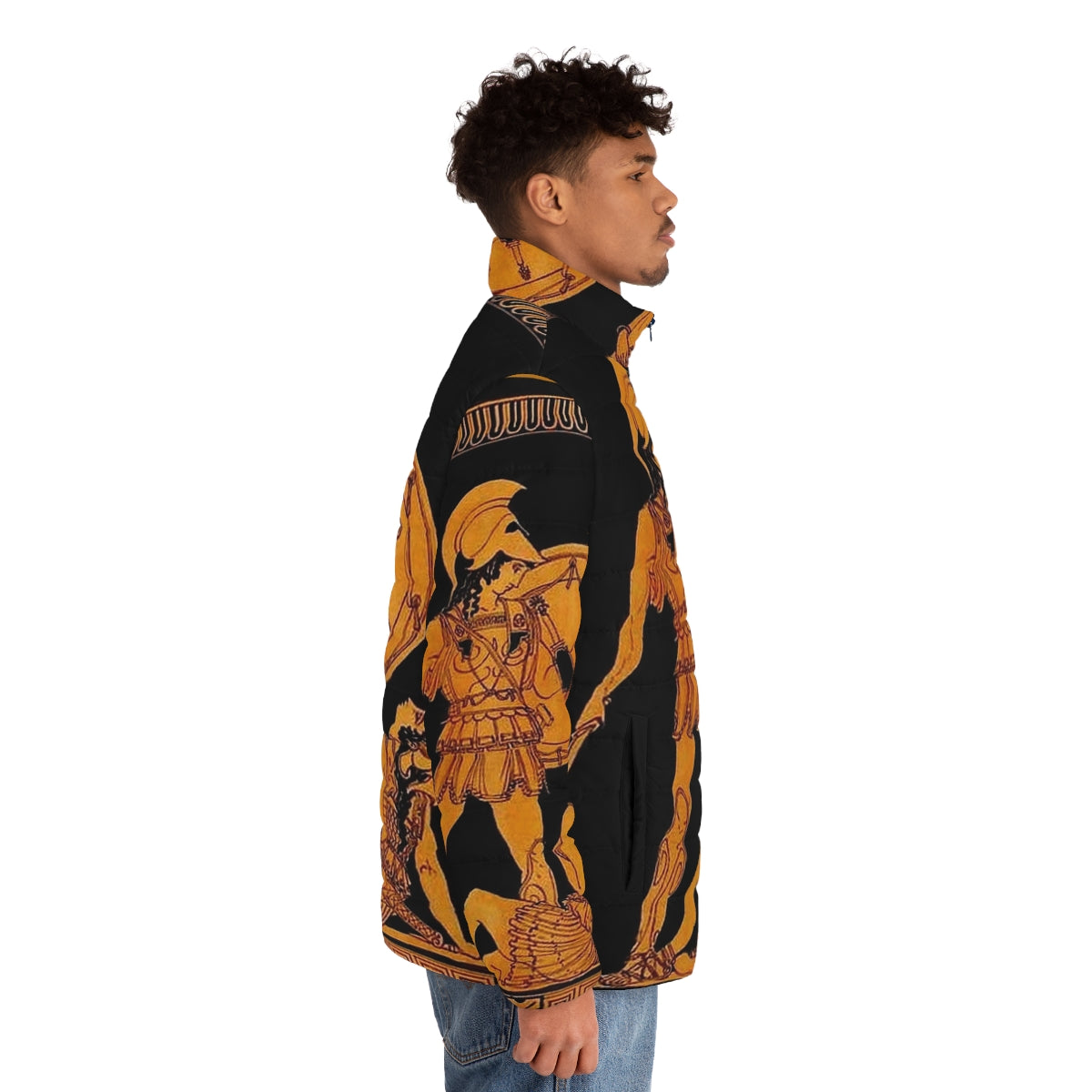 Ancient Greek God and Goddess Frieze Print on Puffer Jacket - men side right