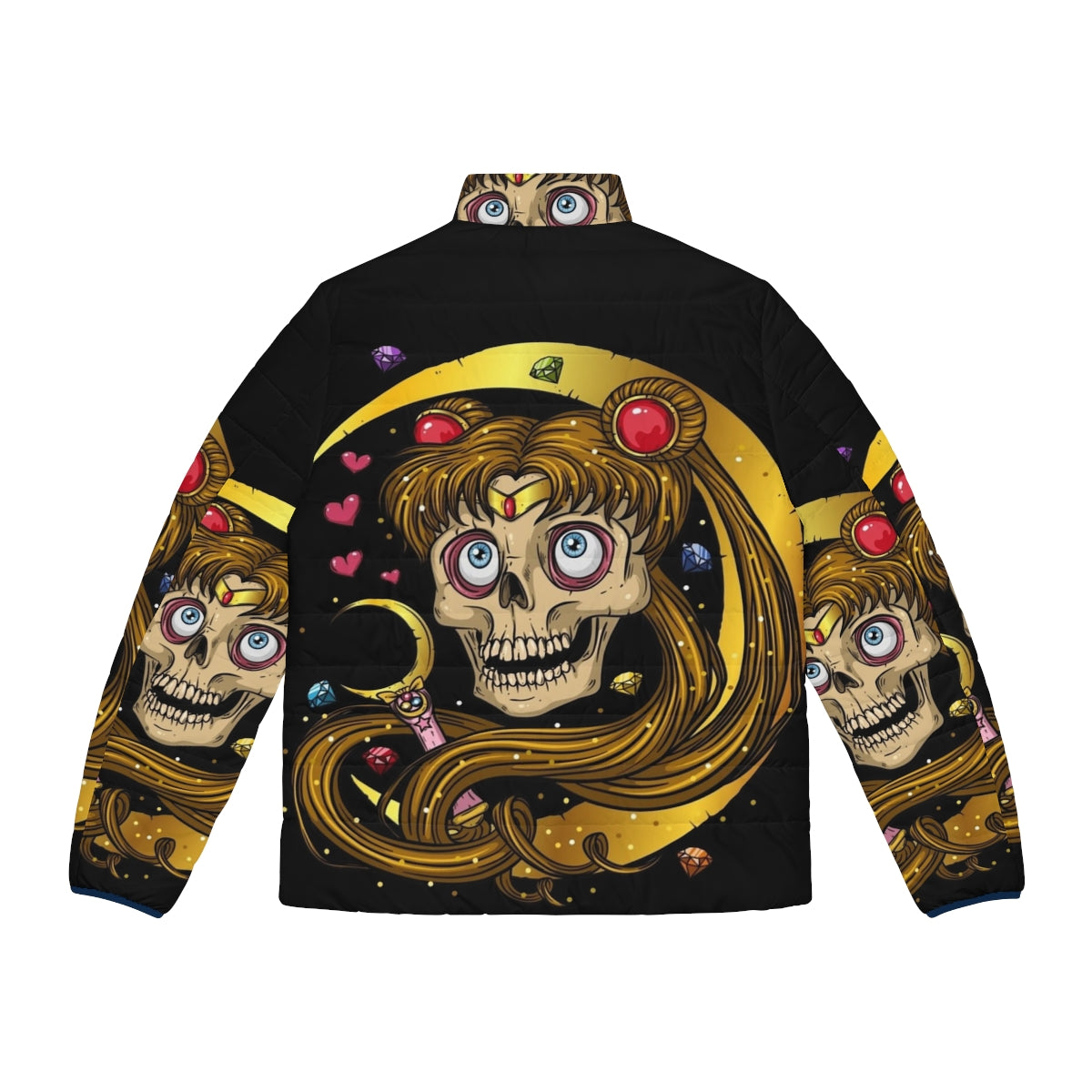 Puffer jacket with a moon skull design for a dark, occult fashion look - Back