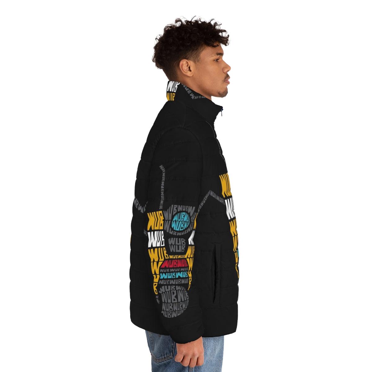 Borderlands CL4P-TP Dubstep Remix Puffer Jacket featuring the iconic Claptrap character - men side right