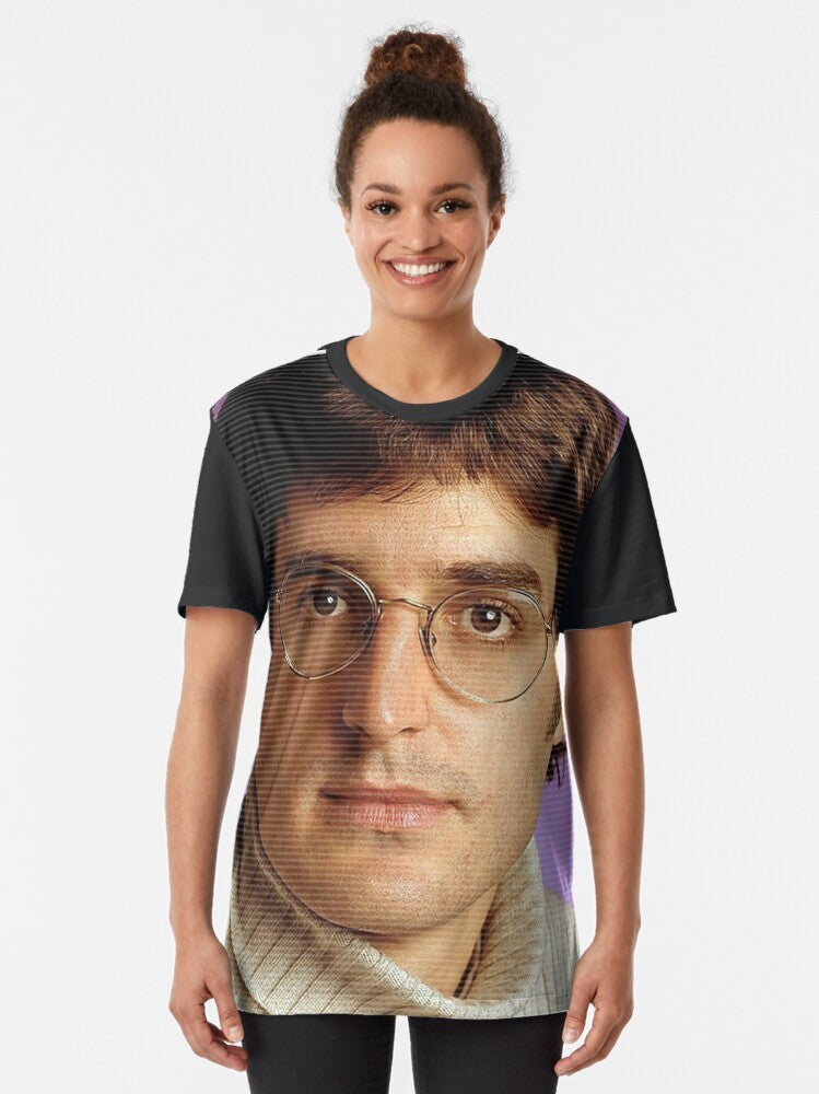 Retro Louis Theroux Graphic T-Shirt with All Over Print Design - Women