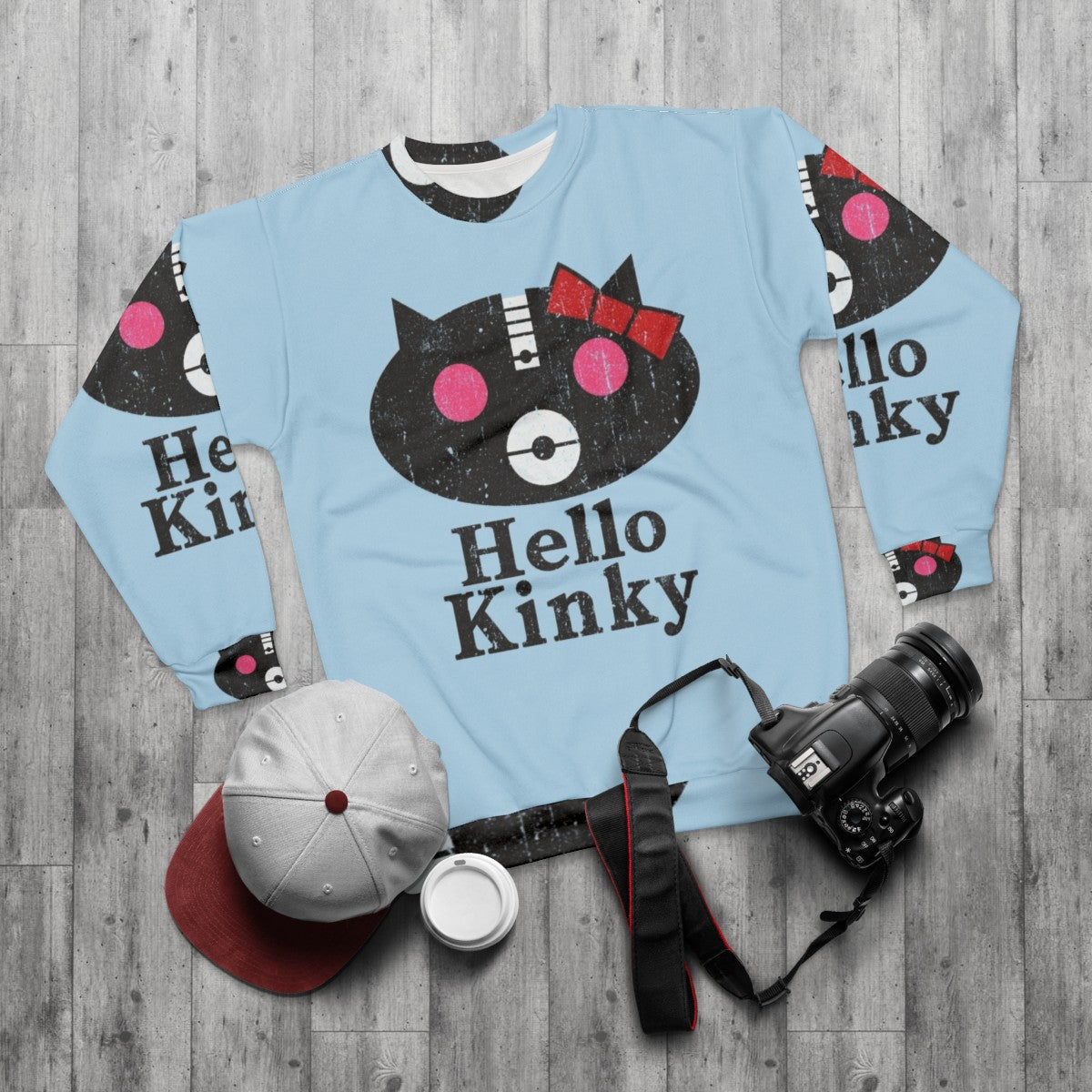 Hello Kinky Sweatshirt with music, parody, punk, and alternative band design - flat lay