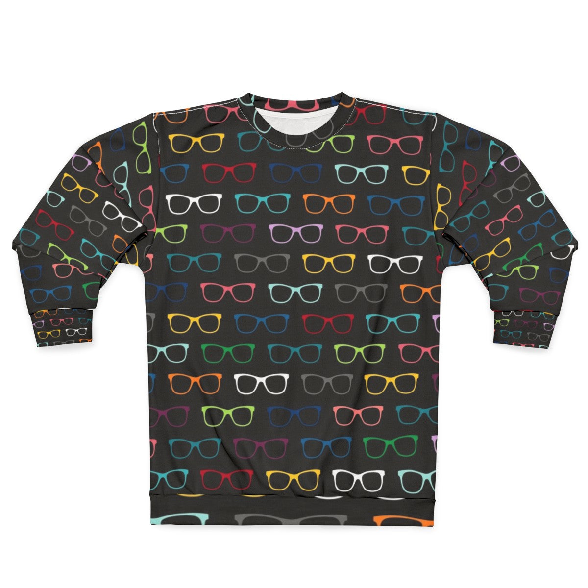 Colorful sweatshirt with a trendy eyeglasses pattern