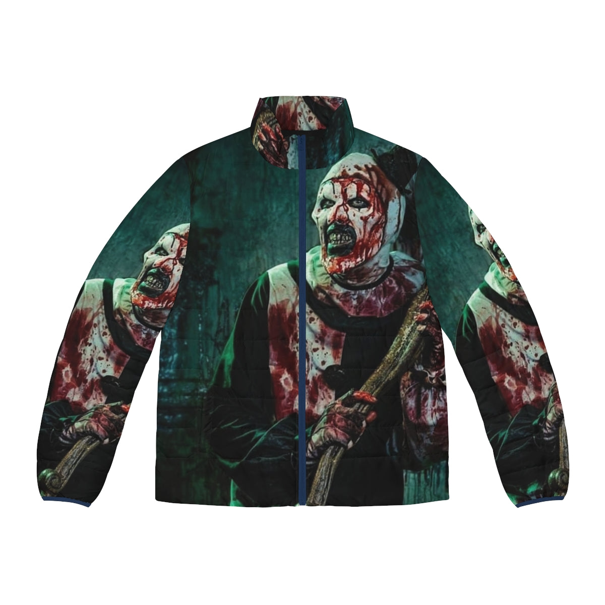 Terrifier 2 Art the Clown Puffer Jacket featuring the iconic horror movie villain