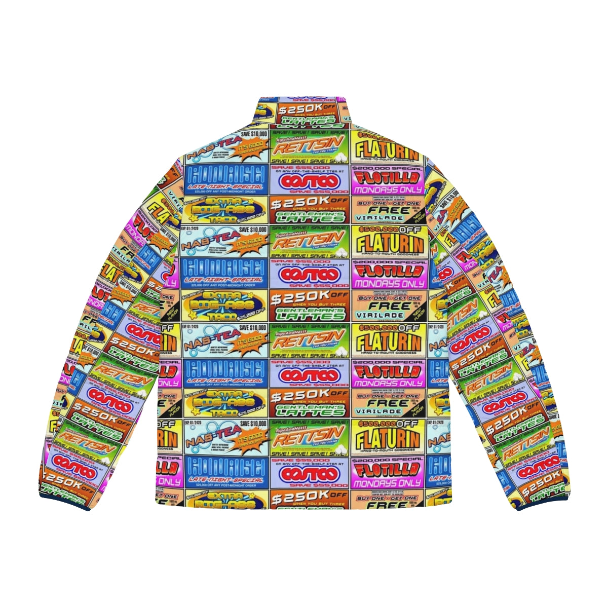 Brands Of Uhmerica Puffer Jacket featuring Idiocracy-inspired design - Back