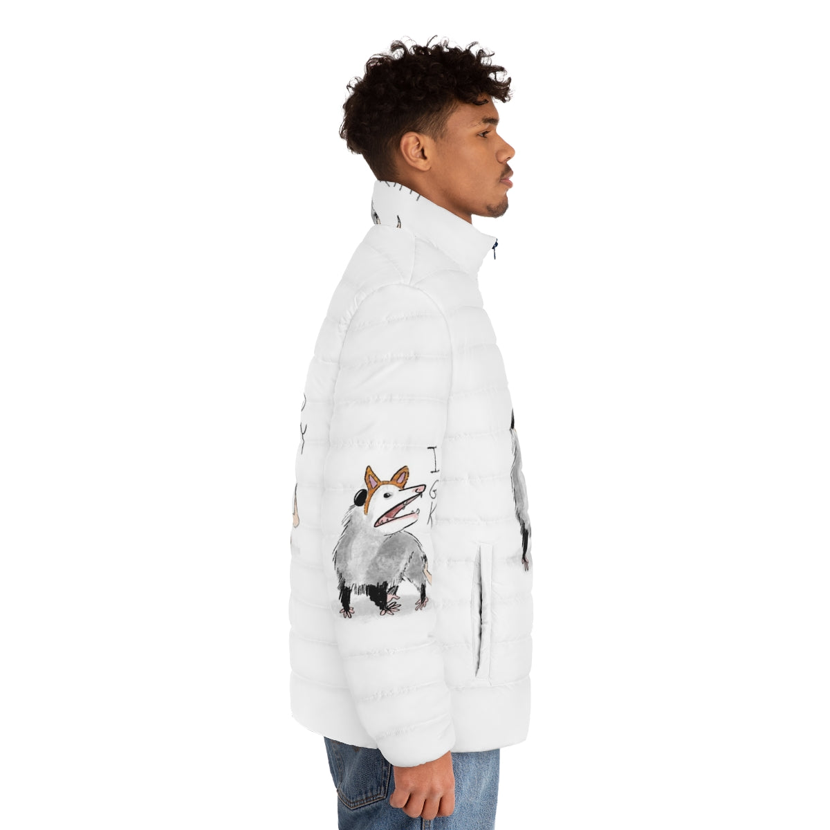 Puffer jacket with cute kitty design - men side right