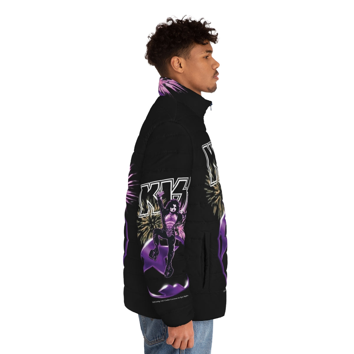 Starchild KISS Puffer Jacket featuring the iconic KISS band logo and Paul Stanley's Starchild character - men side right