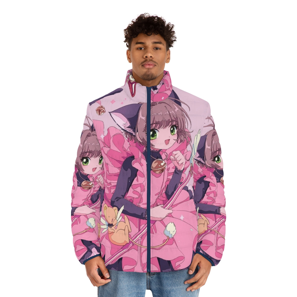 Cardcaptor Sakura Kawaii Cat Puffer Jacket with Anime-Inspired Design - men front