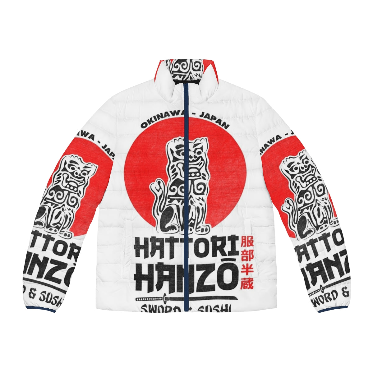 Hattori Hanzo inspired puffer jacket with samurai design