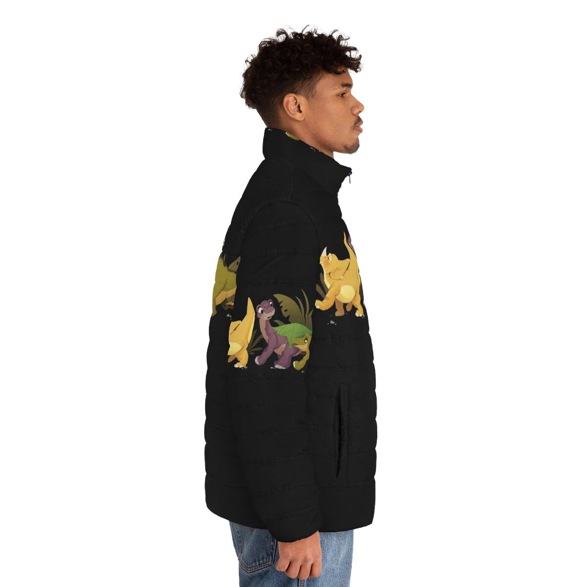 A cozy puffer jacket featuring the beloved characters from The Land Before Time - men side right