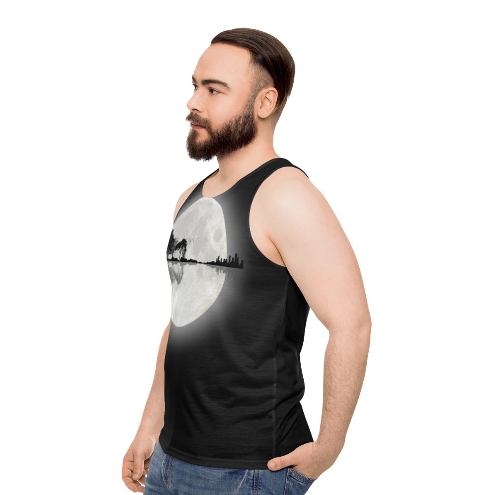 Unisex tank top with a nature-inspired guitar silhouette design - men side