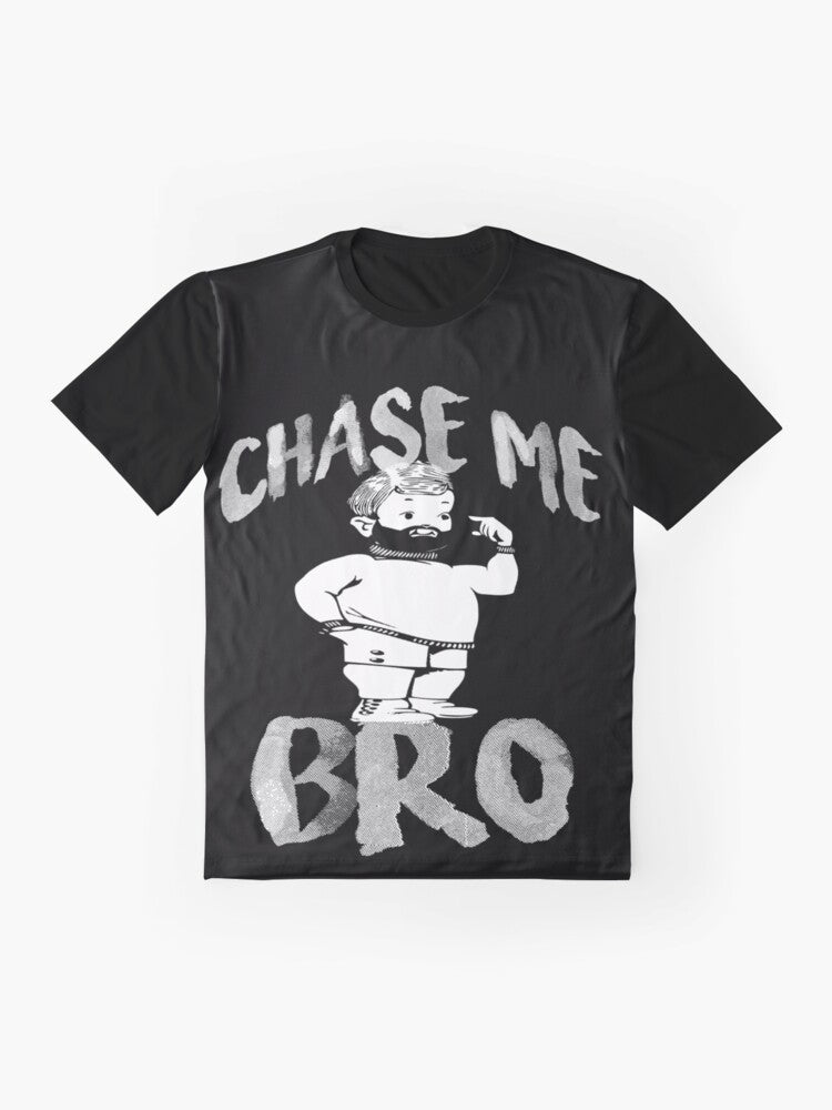 Gay Pride "Chase Me Bro" graphic t-shirt featuring a bear design - Flat lay