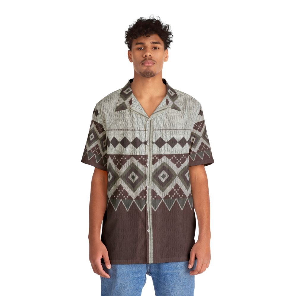 Derek Jumper inspired Hawaiian shirt with knitted cardigan design - People Front