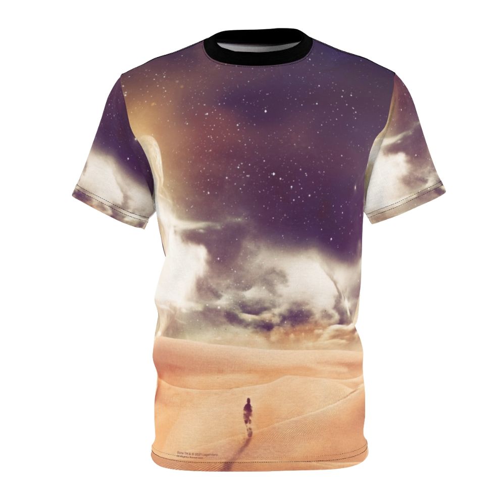 Dune-inspired AOP t-shirt featuring the iconic Arrakis setting and faction symbols